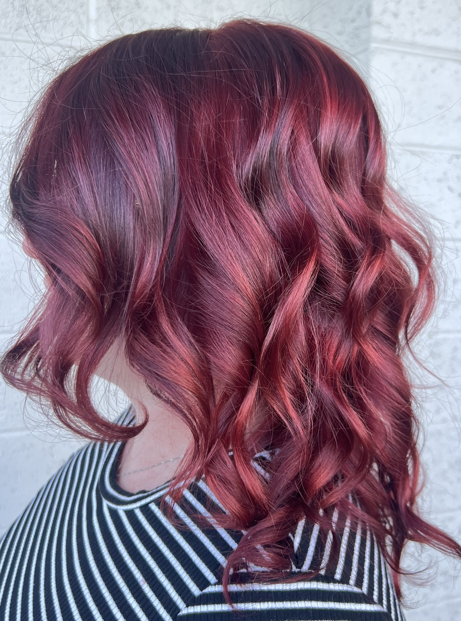 Burgundy wavy bob by Rachelle LaNae