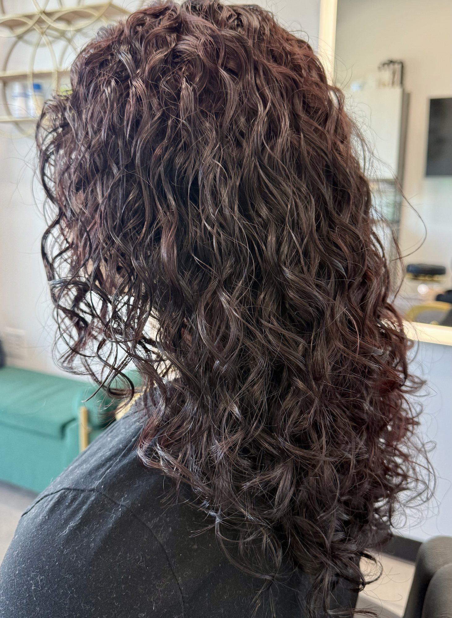Brunette defined curls styled by Rachelle LaNae